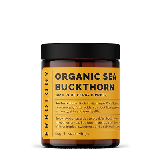 Erbology Organic Sea Buckthorn Powder 1.8 oz 50 Servings Omega-7 (6.5%), (6.5%), Vitamin