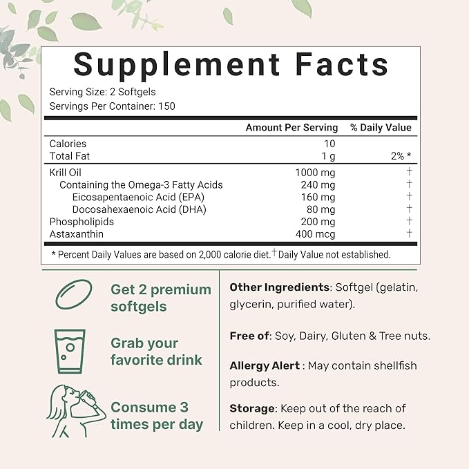 Micro Ingredients Antarctic Krill Oil Supplement, 1000mg Per 300 Soft-Gels, Omega-3s EPA,