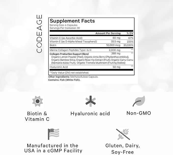 Codeage Marine Collagen Peptides – Hydrolyzed 10,000mcg Biotin 120 capsules