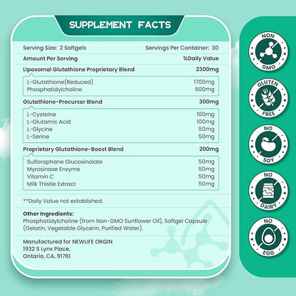 2800 MG Liposomal Glutathione Softgels, Max 60 Softgels