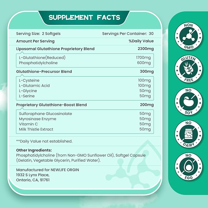 2800 MG Liposomal Glutathione Softgels, Max 60 Softgels