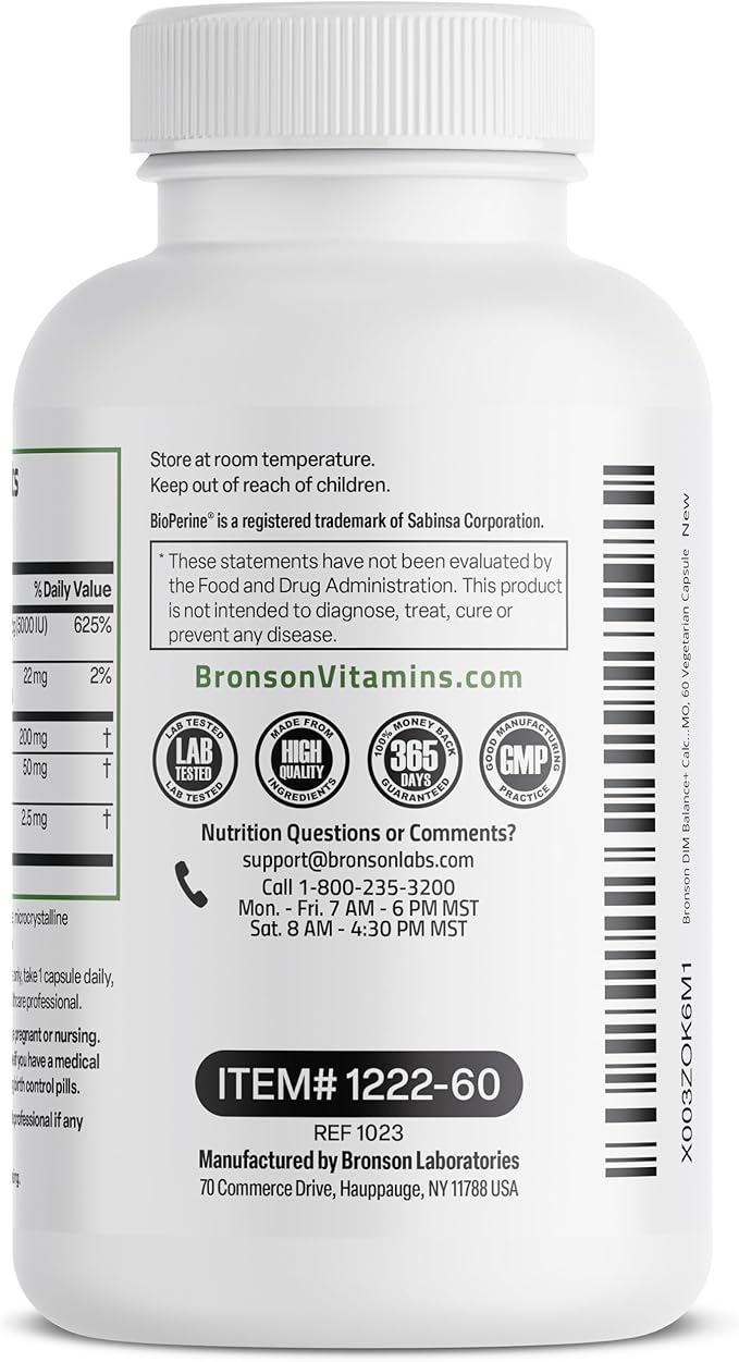 Bronson DIM Balance+ Calcium D-Glucarate, Broccoli D3 200 200 MG 60 Vegetarian