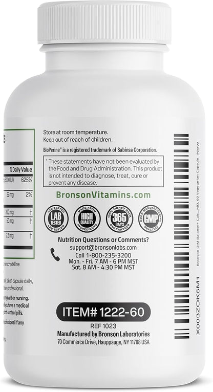 Bronson DIM Balance+ Calcium D-Glucarate, Broccoli Sprouts and Vitamin D3 200 MG of DIM per Capsule Supports Estrogen Metabolism and Balanced Hormone Levels Non-GMO, 60 Vegetarian Capsules