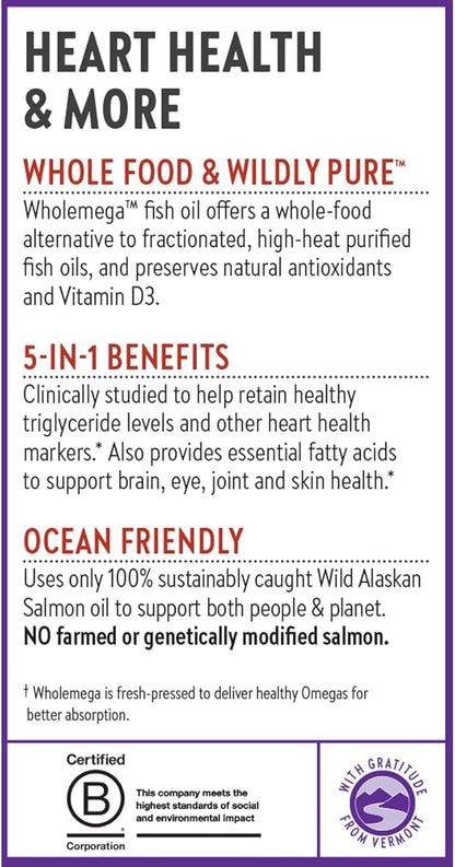 New Chapter Wholemega Fish Oil Supplement Omega-3 + D3 + 120 ct, 1000mg Softgels