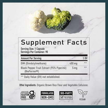 DIM Supplement 400MG Extra Strength | Hormone Balance for Men and Women | Menopause, Acne, Hot Flashes Relief, Prostate Support & Antioxidant Support | Soy-Free, Gluten-Free | SMNutrition | 90 Ct.