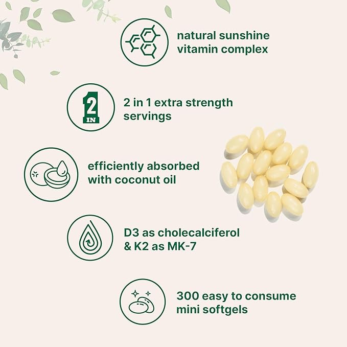 Vitamin D3 10000 iu Plus K2 (MK-7) 200 200 mcg, 300 Virgin 2 in 1 Vitamins