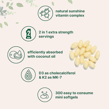Vitamin D3 10000 iu Plus K2 (MK-7) 200 200 mcg, 300 Virgin 2 in 1 Vitamins
