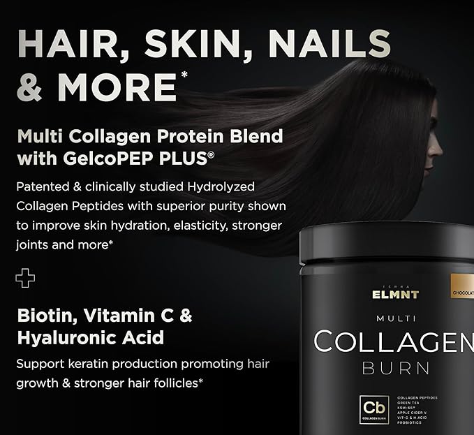 ELMNT Premium Chocolate Collagen for Women KSM66, Hyaluronic