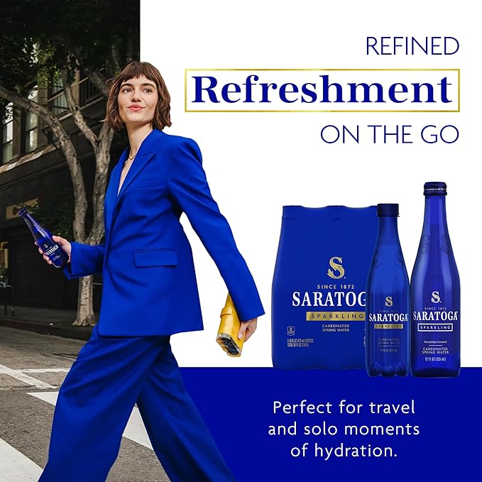 Saratoga Sparkling Water Bottles, 12-Pack - Carbonated Spring Bottled Water with Naturally Occurring Minerals & Electrolytes - Recycled PET Plastic Bottles - 28 Fl Oz
