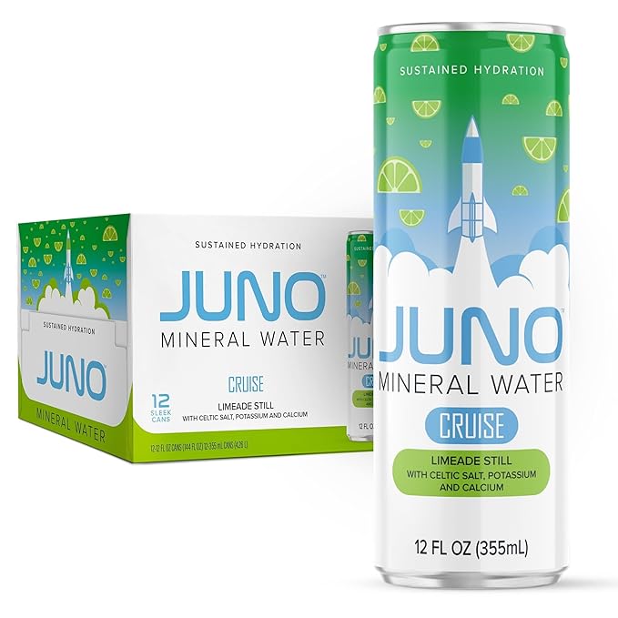 JUNO Cruise Limeade Still Mineral Water sweetened with Organic Monk Fruit and Organic Lime Juice, and added Celtic Salt, Potassium, and Calcium, Premium Hydraton Drink, 12 Pack
