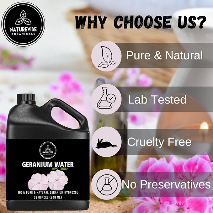 Naturevibe Botanicals Geranium Water 32 Ounces 100% Pure