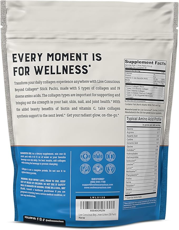 Live Conscious Beyond Collagen Peptides Powder 30 Pack (2pk)