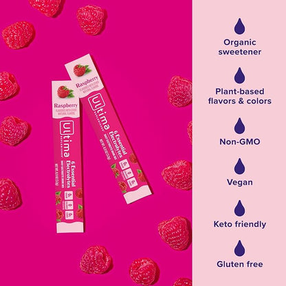 Ultima Replenisher Daily Electrolyte Powder Drink Mix – Raspberry, 20 Stickpacks – Hydration Packets with 6 Key Electrolytes and Trace Minerals – Keto Friendly, Vegan, Non-GMO and Sugar-Free