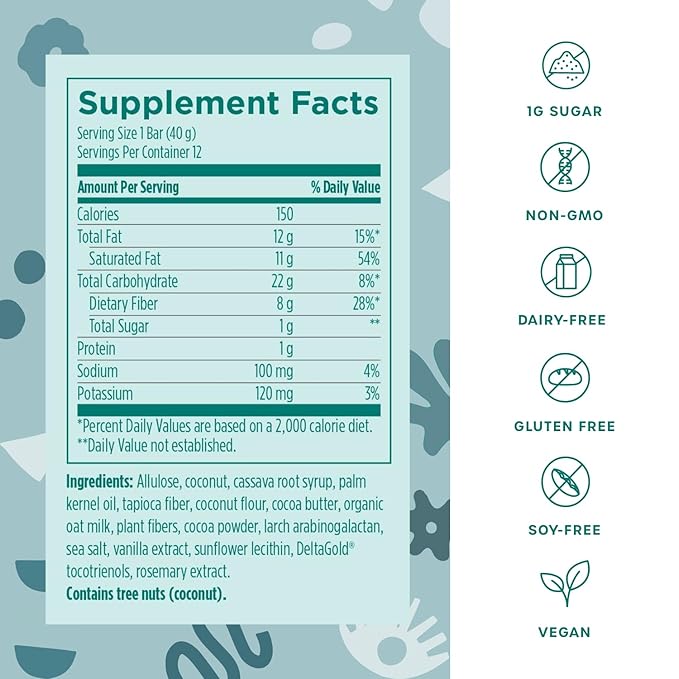 Fx Cocommune Fiber Supplement Bars - 8g Fiber with Prebiotic Fiber for Gut Health, Metabolism and Immune Support* - Vegan with 1g Sugar, 2g Net Carbs - Chocolate + Creamy Coconut (12 Bars)