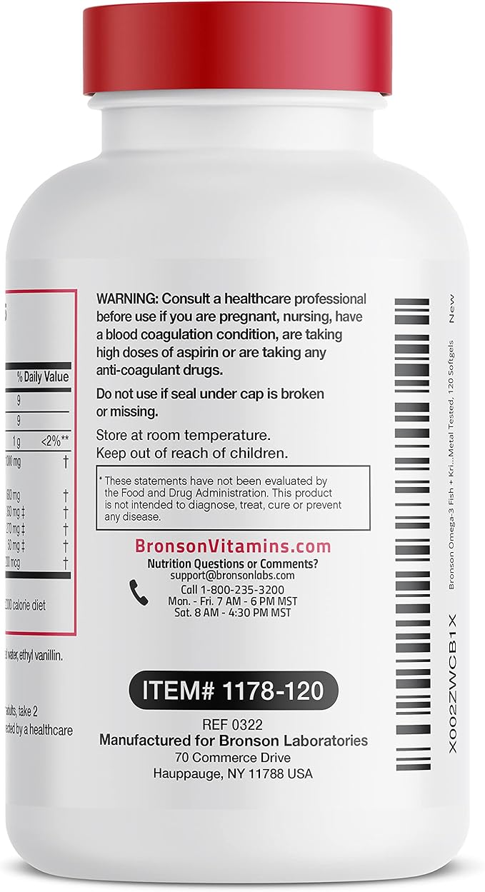 Bronson Omega-3 Fish + Krill Oil 1000 MG 120 Softgels
