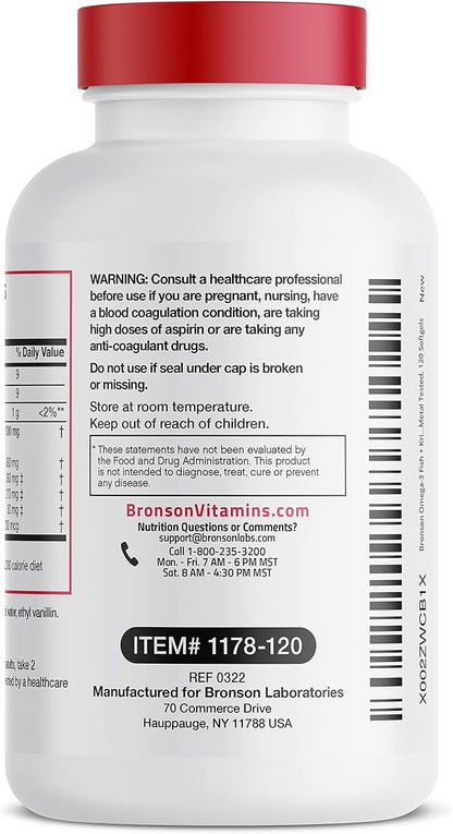 Bronson Omega-3 Fish + Krill Oil 1000 MG 120 Softgels