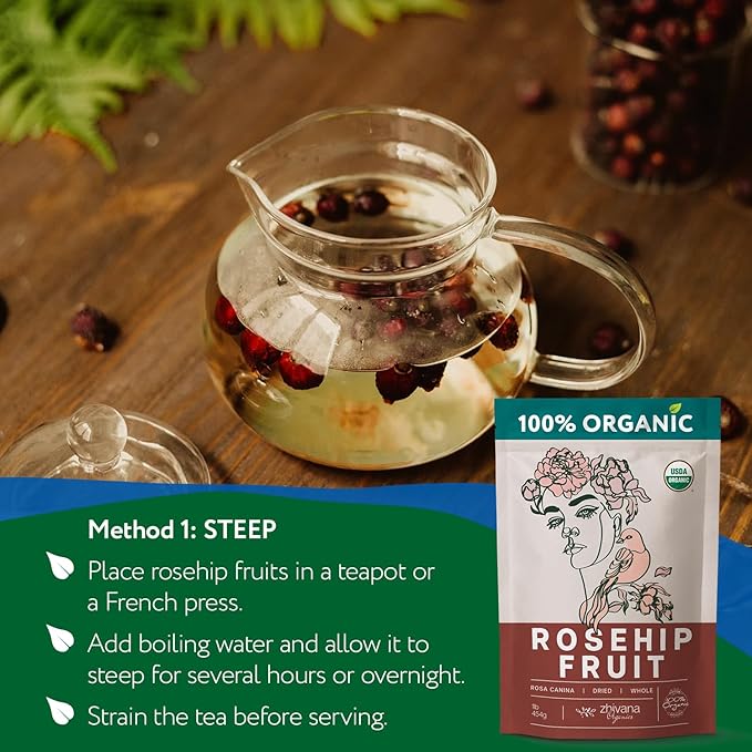Organic Rosehip Tea Loose (PACK of 2) - Rose Hip Berries Dried - Rose Canina - Immune Support, Antioxidant Tea