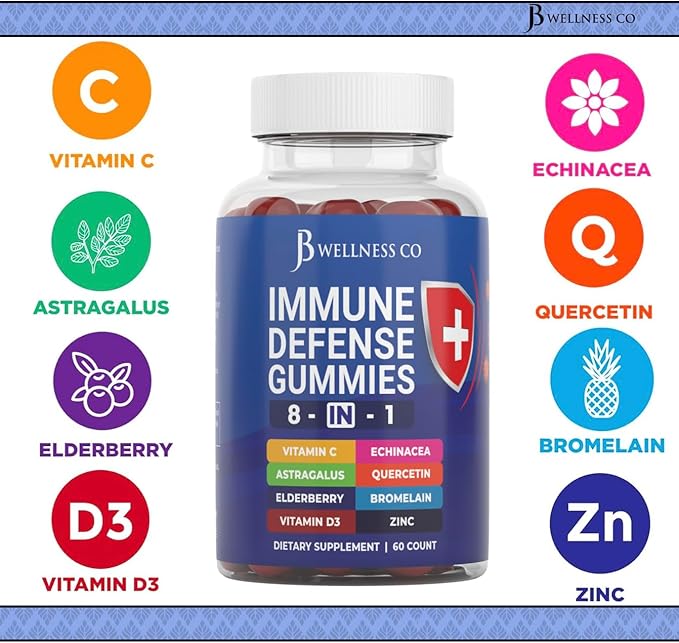 8 in 1 Immune Support Booster 50mg, Vitamin 5000 IU, B6, Elderberry (2 Pack) (120 Count)