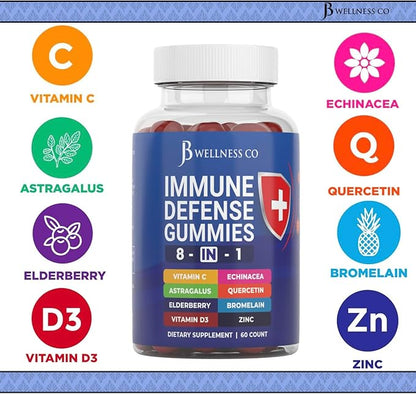 8 in 1 Immune Support Booster 50mg, Vitamin 5000 IU, B6, Elderberry (2 Pack) (120 Count)