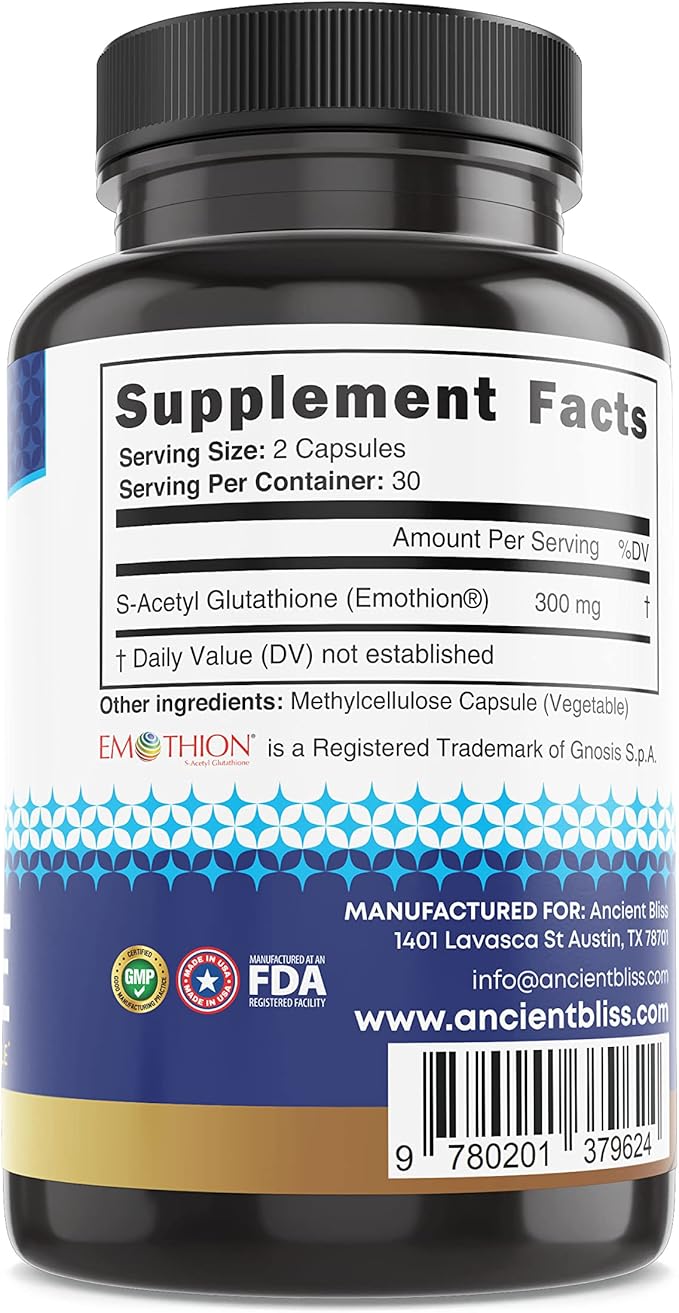Ancient Bliss S-Acetyl Glutathione Supplement Cellular (60 Capsules)