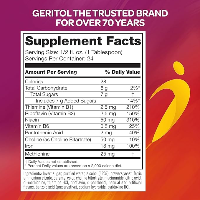 Geritol B-Vitamins and Iron Liquid Supplement, 12-Ounce, 2 2 Count