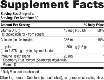 Country Life Vitamins L-Lysine Advanced, Elderberry,1500mg, 180 180 Vegan