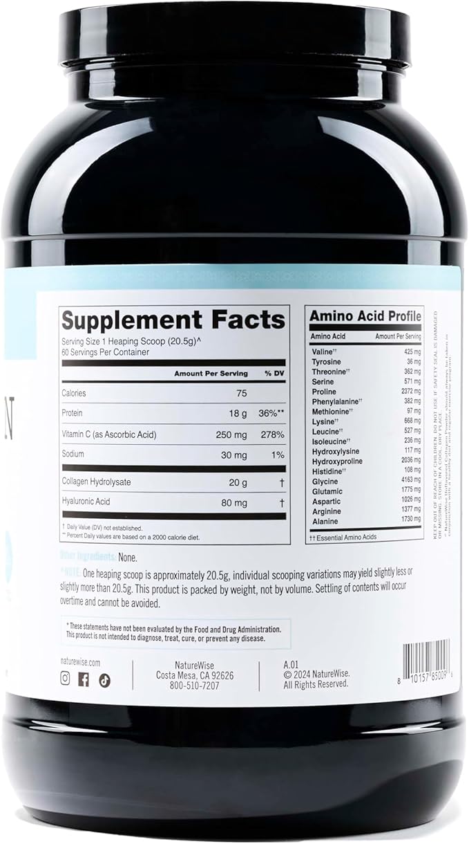 NatureWise Collagen Peptides Powder with Hyaluronic 60 Servings