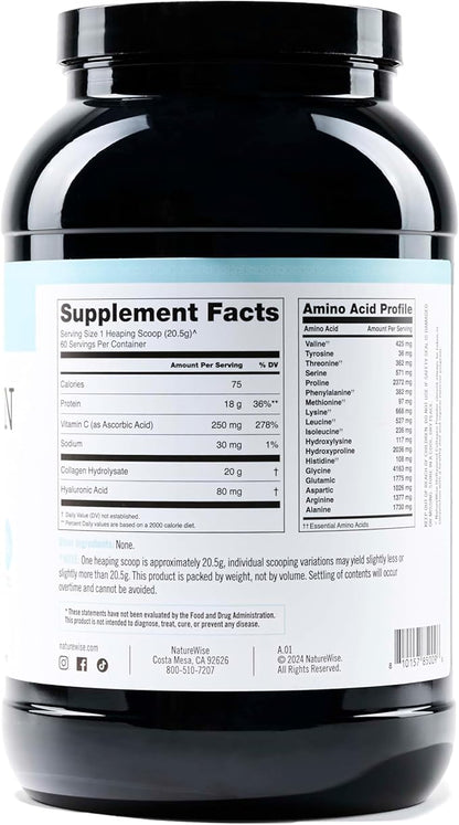 NatureWise Collagen Peptides Powder with Hyaluronic 60 Servings
