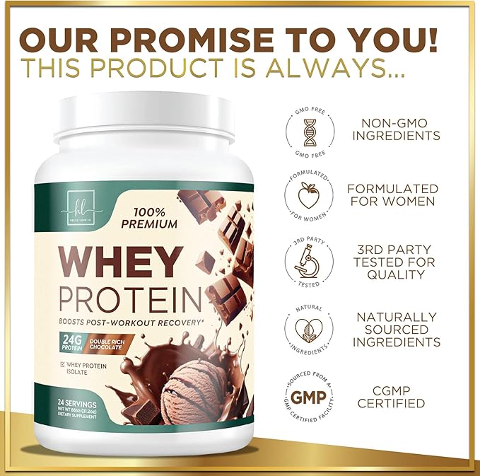 Whey Protein Powder, Rich Double Chocolate 24g Protein 24 Servings
