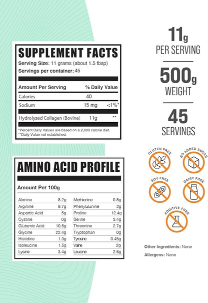 BulkSupplements.com Collagen Peptides Powder 11g per 500g (1.1 (1.1 lbs) 1)