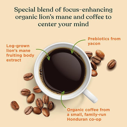 Four Sigmatic Mushroom Coffee K-Cups | Organic Dark Roast Coffee with Lion’s Mane Mushroom Powder & Yacon | Focus & Immune Support | Vegan & Keto | Sustainable Pods | 10 Count
