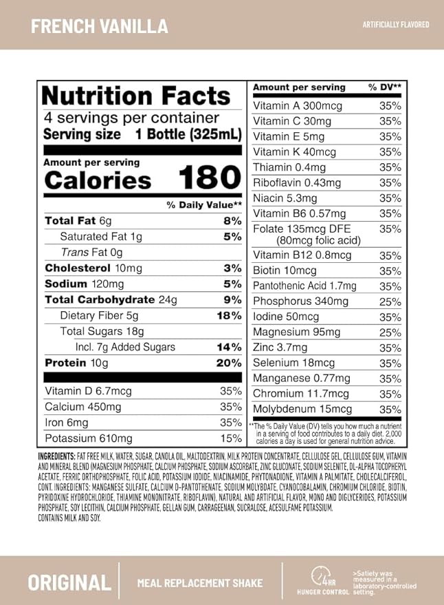 SlimFast Meal Replacement Shake, Original French 10g of 11 Fl. 4 Count