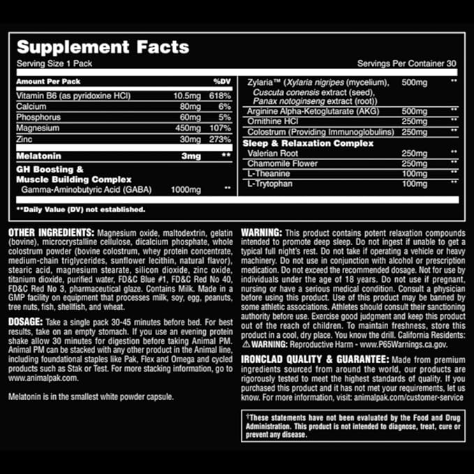 Animal PM - Zinc, Magnesium, Vitamin B6, GABA 30 Count