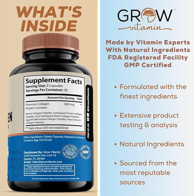 grow vitamin Multi Collagen Capsules, 1800MG 90 Capsules