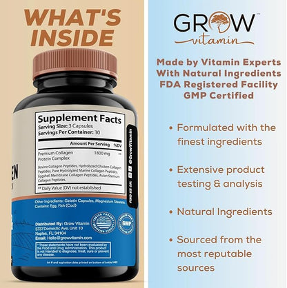 grow vitamin Multi Collagen Capsules, 1800MG 90 Capsules