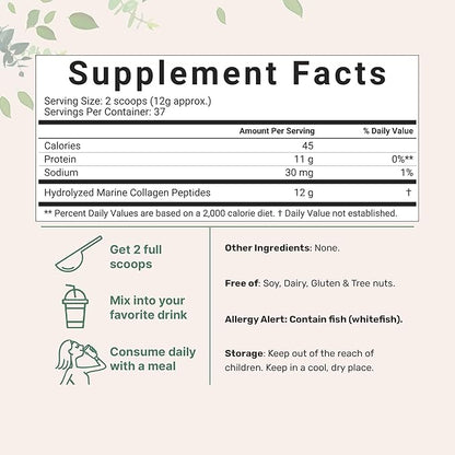 Micro Ingredients Marine Collagen Peptides, 1lb (37 Servings)