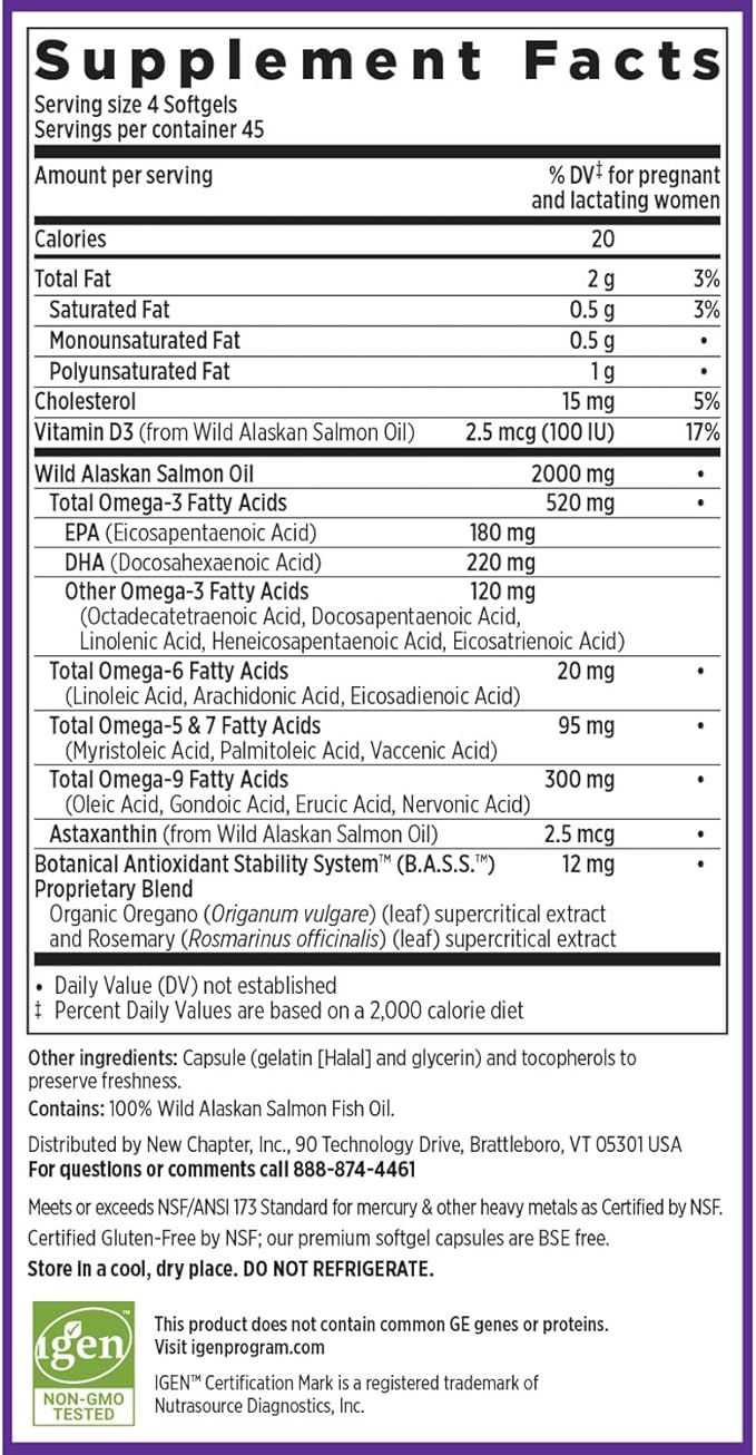 New Chapter Wholemega for Moms Fish Omega-3 + D3 for 180 ct, 500mg Softgels