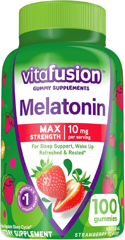 Vitafusion Max Strength Melatonin Gummy Supplements, 100 Count 60 Count