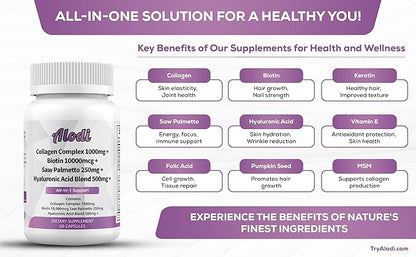 Super Collagen 1000mg, Biotin 10000mcg, Keratin 250mg, Hyaluronic 500mg -