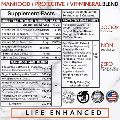 [Men Over 30, Power UP ]- Hair Thinning? Low Manhood Energy? Doctor endorsed, Comprehensive Support for Vitality, Manhood, Hair Support, Focus, All While combating Negative DHT Effects