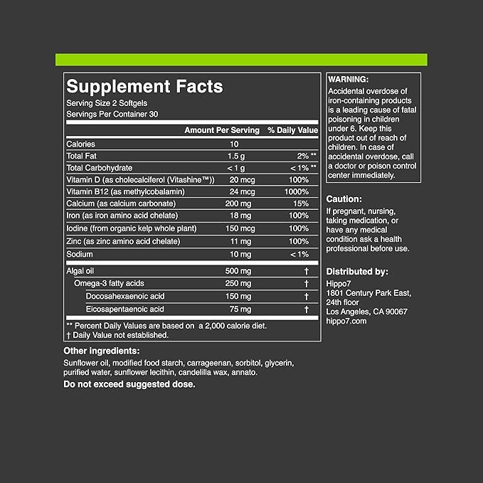 Vegan Complete Multivitamin Vitamin B12, Vitamin Omega-3 DHA+EPA, (1 Bottle, 60 Softgels)