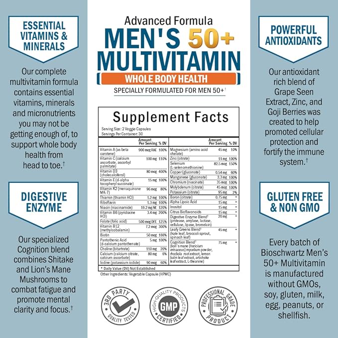 Once Daily Multivitamin for Men 50 D3, E 60 Count
