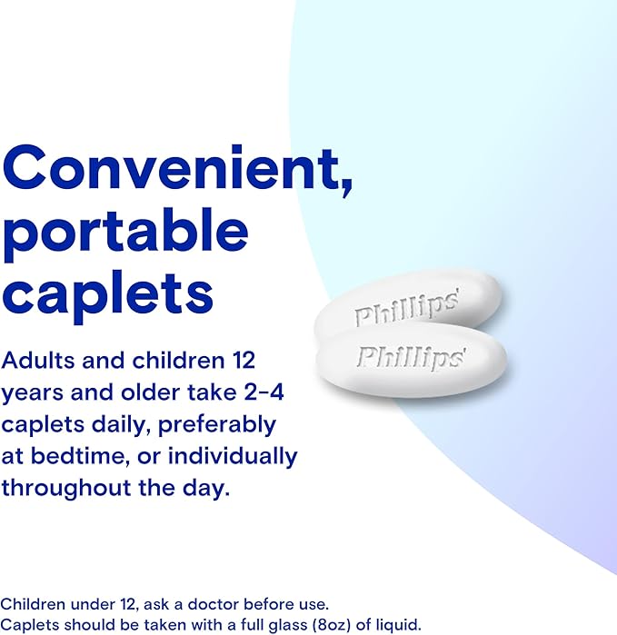 Phillips' Laxative Caplets, With Naturally Sourced Magnesium Supplement for Gentle Relief of Occasional Constipation, Cramp and Stimulant Free Laxatives, 100 Caplets