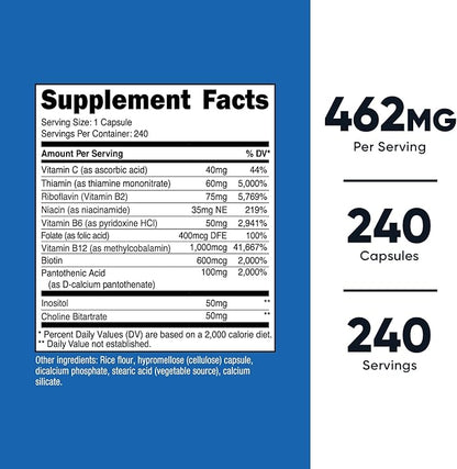Nutricost Vitamin B Complex 462mg, 240 Capsules - with Vitamin C - Energy Complex