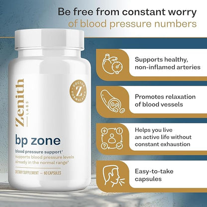 Zenith Labs BP Zone Natural Blood Pressure Supplement Advanced Formula Blood Pressure Capsules - Herbal Extract Pills to Help Lower BP Naturally - Circulatory, Cardiovascular Health Support