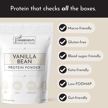 JUST INGREDIENTS Vanilla Protein Powder | 15 Servings | 100% Grass-Fed Whey | Non-GMO, Gluten-Free, No Artificial Flavors