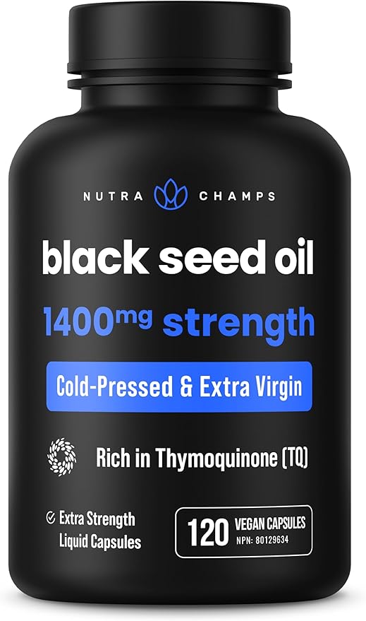NutraChamps Organic 120 Vegan Softgel Black Cumin Seed Oil Capsules, 1400mg Per Serving Virgin Cold Pressed Nigella Sativa Oil Pills with Thymoquinone & Vitamin E, Rich in Omega 3 6 9