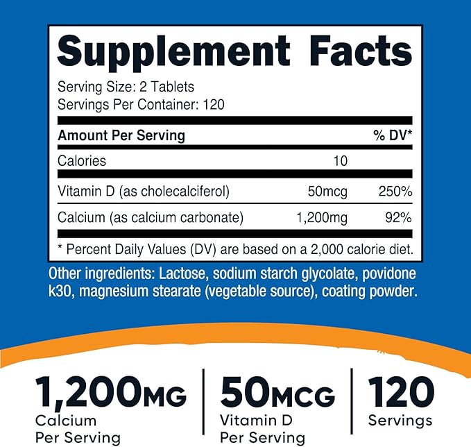 Nutricost Calcium with Vitamin D, 240 Tablets (1200mg) Vitamin (50mcg) Per