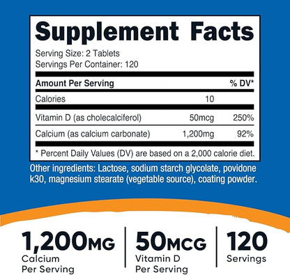Nutricost Calcium with Vitamin D, 240 Tablets (1200mg) Vitamin (50mcg) Per