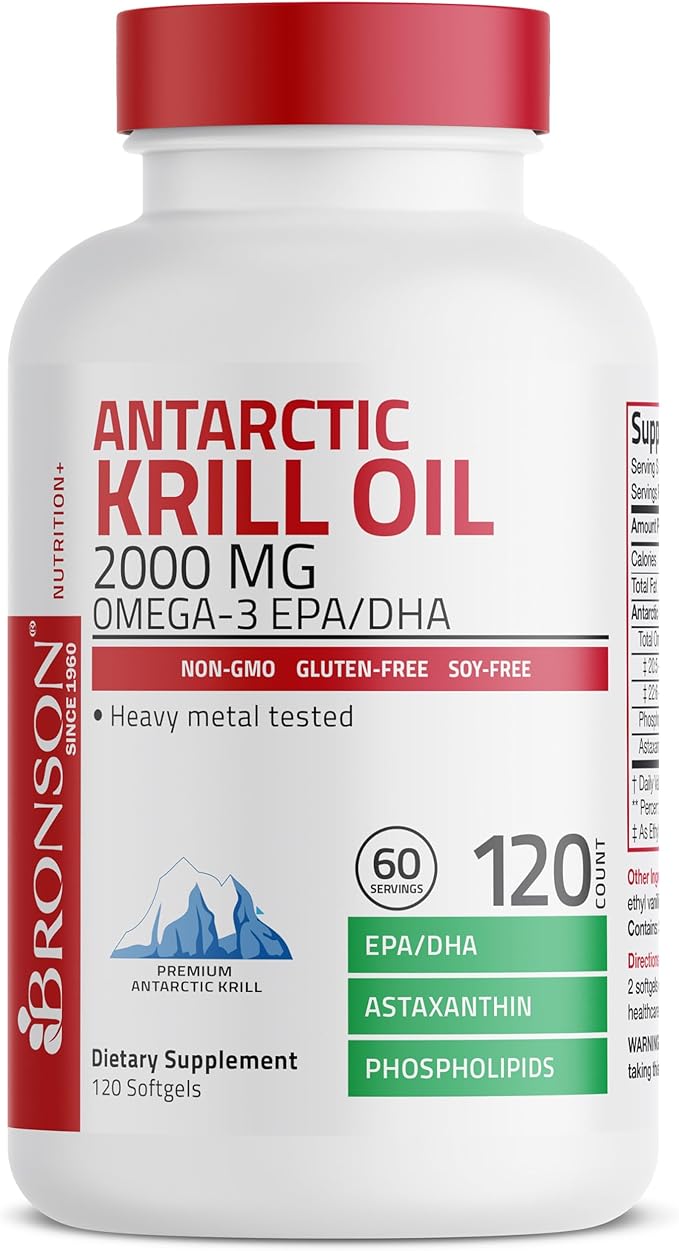 Bronson Antarctic Krill Oil 2000 mg Omega-3s EPA, 120 Softgels (60 Servings)
